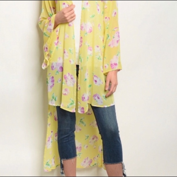 MEDIUM - YELLOW FLORAL HI LOW KIMONO - Picture 5 of 5